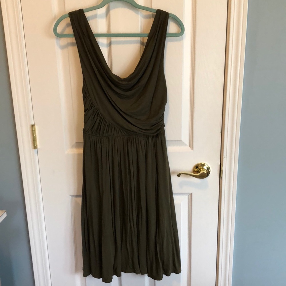 Olive green draped Anthropologie dress